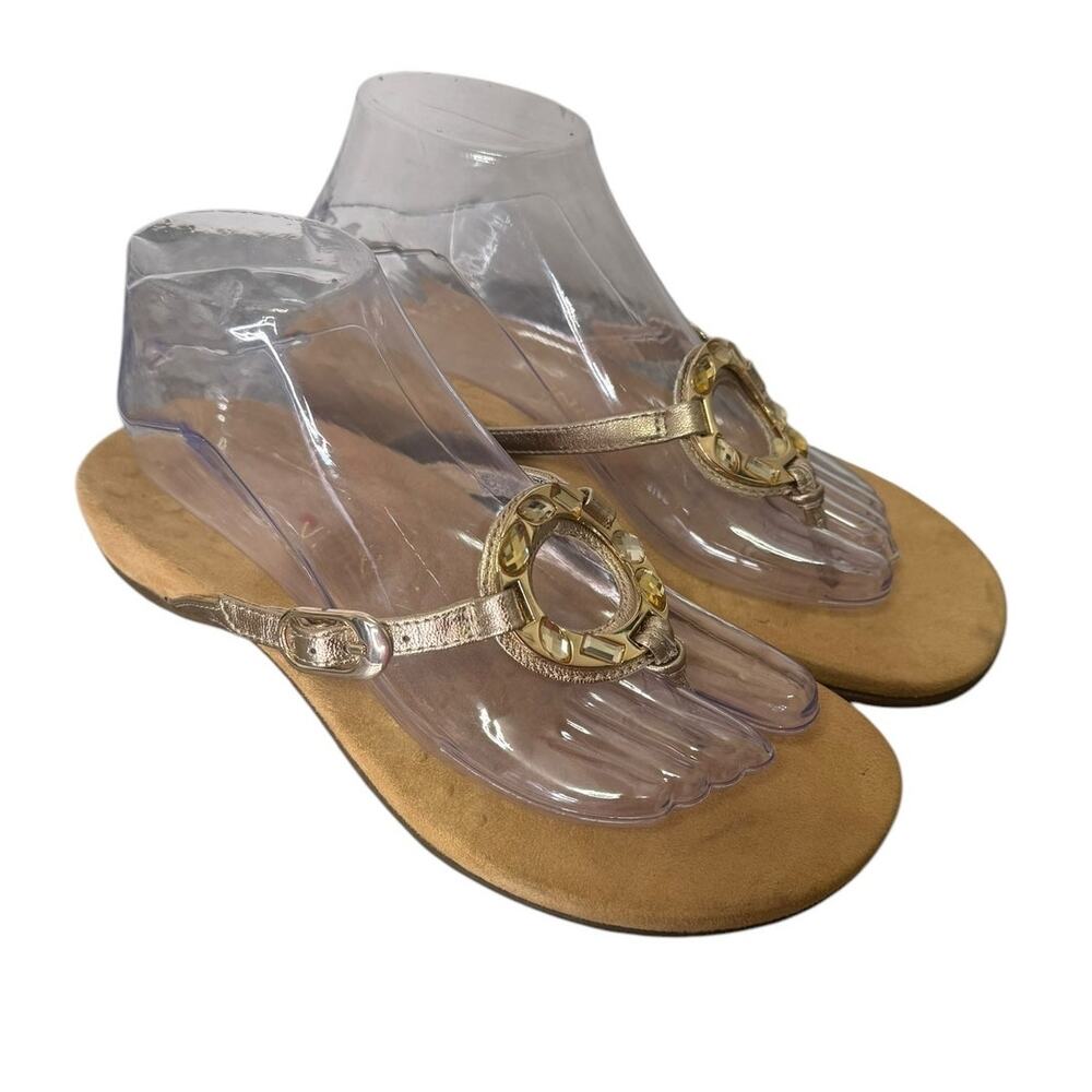 Vionic Ricci Orthotic Leather Thong Sandals 8 Gold Beads rhinstones Comfort